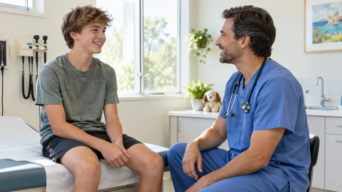 A teenager talking with a doctor during a consultation